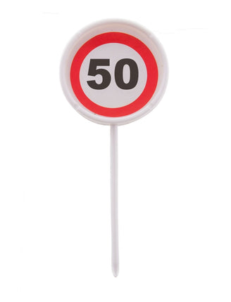 Feestbazaar 12 herbruikbare coctailprikkers verkeersbord 50 jaar