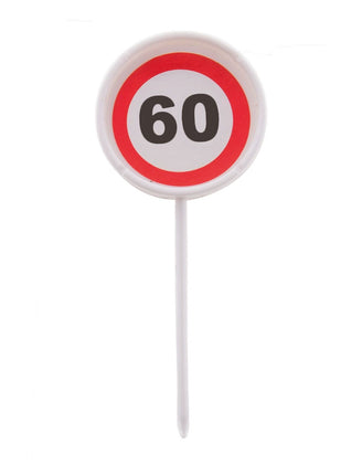 Feestbazaar 12 herbruikbare coctailprikkers verkeersbord 60 jaar