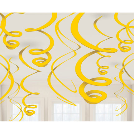 Feestbazaar 12 swirls decoraties geel