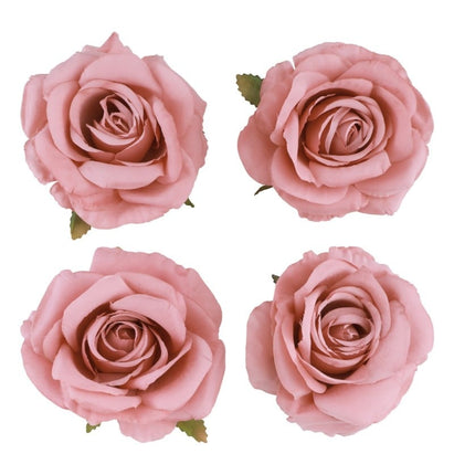 Feestbazaar 4 Oud Roze Ivoor Rozen Koppen (11x6cm)