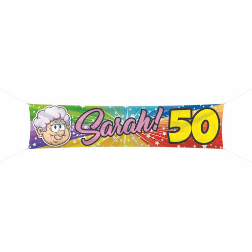 Feestbazaar 50 Jaar Sarah Regenboog Spandoek - 180x40cm