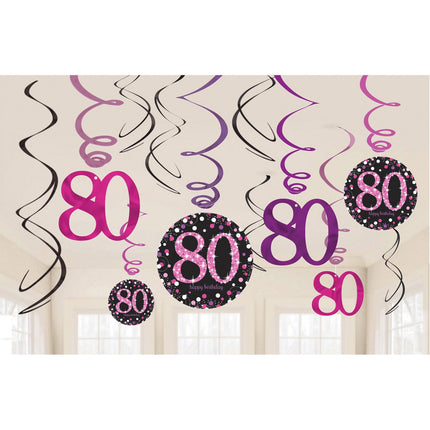 Feestbazaar 80 Jaar Hangdecoratie Swirls Mix Pink