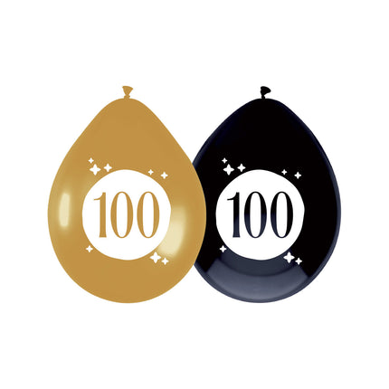 Feestbazaar Ballonnen 100 jaar Festive Goud Zwart (6st)