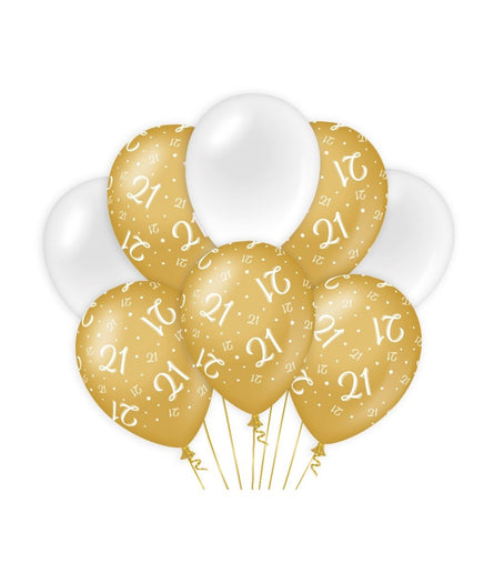 Feestbazaar Ballonnen 21 Jaar Goud/Wit (8st)