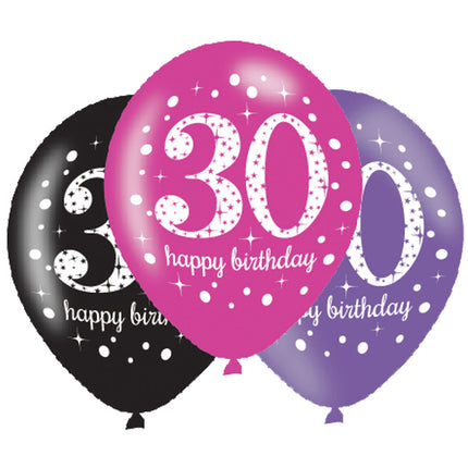 Feestbazaar Ballonnen 30 Jaar Happy Birthday Pink, Paars En Zwart