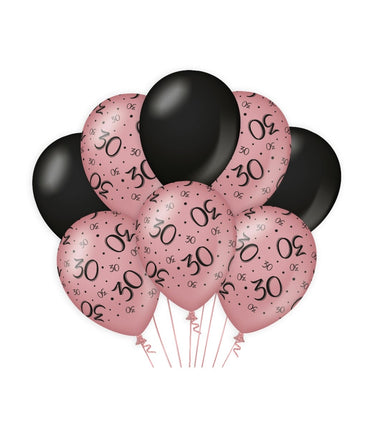 Feestbazaar Ballonnen 30 Jaar Roze/Zwart (8st)