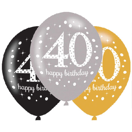 Feestbazaar Ballonnen 40 Jaar Happy Birthday Zilver, Goud En Zwart