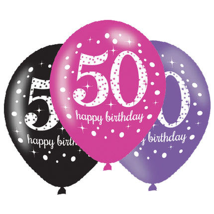 Feestbazaar Ballonnen 50 Jaar Happy Birthday Pink, Paars En Zwart