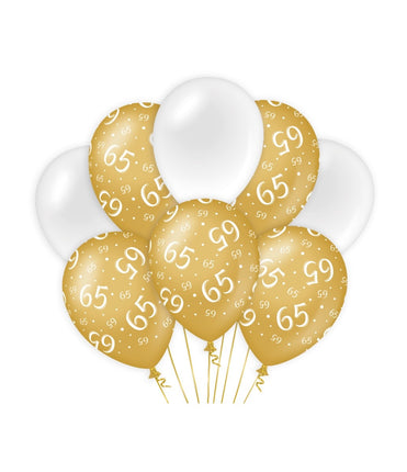 Feestbazaar Ballonnen 65 Jaar Goud/Wit (8st)