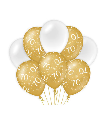 Feestbazaar Ballonnen 70 Jaar Goud/Wit (8st)