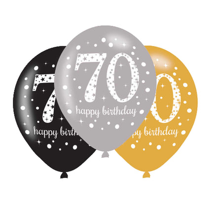 Feestbazaar Ballonnen 70 Jaar Happy Birthday Zilver, Goud En Zwart