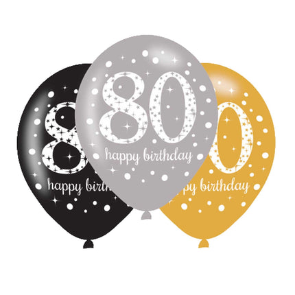 Feestbazaar Ballonnen 80 Jaar Happy Birthday Zilver, Goud en Zwart