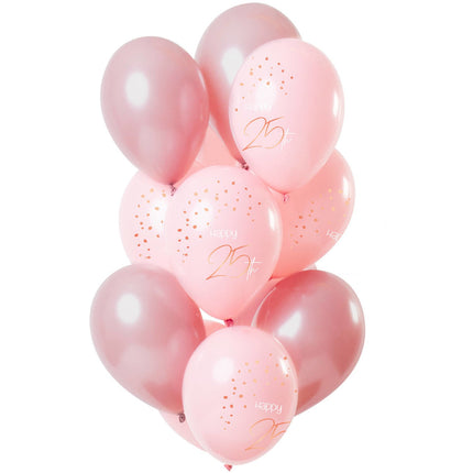 Feestbazaar Ballonnen Set 25 Jaar Roze Premium - 12 Stuks