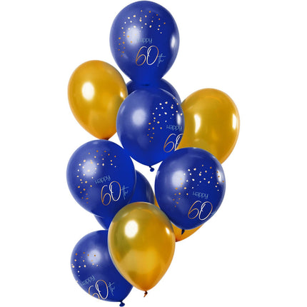 Feestbazaar Ballonnen Set 60 Jaar Blauw Goud Premium - 12 Stuks