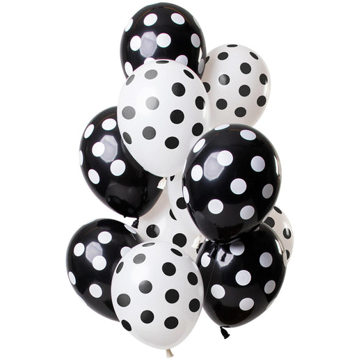 Feestbazaar Ballonnen Zwart en Wit Polka Dots Premium - 12 Stuks