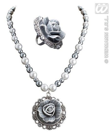 Feestbazaar Barok ketting met parels en camee roos