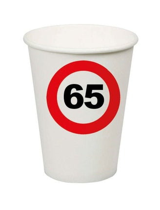 Feestbazaar Bekers Verkeersbord 65 Jaar - 8 Stuks