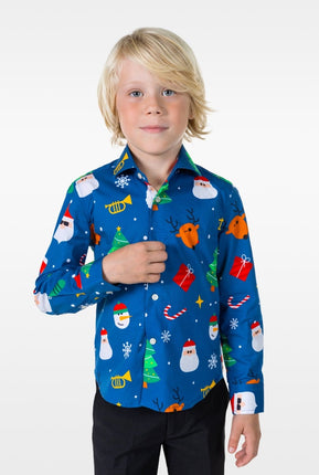 Feestbazaar Blauw Overhemd Kerstfiguren Kind