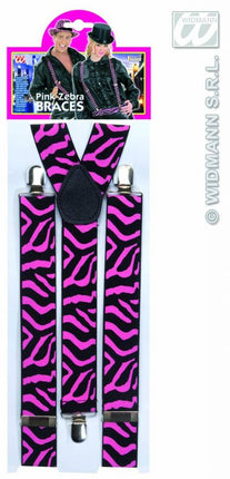 Feestbazaar Bretels zebra zwart/roze