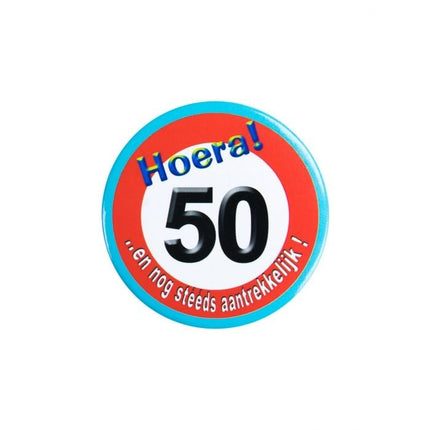 Feestbazaar Button klein - 50 jaar verkeersbord