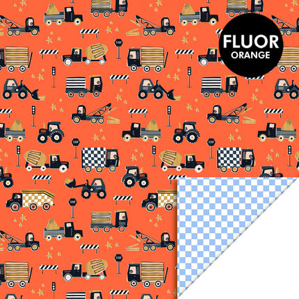 Feestbazaar Cadeaupapier Dubbelzijdig Verkeer Oranje/Sky Blue