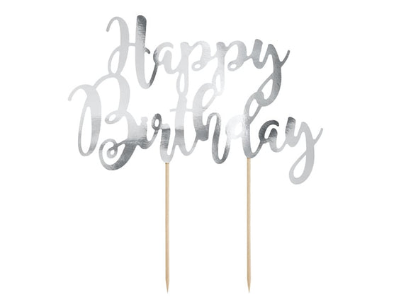 Feestbazaar Cake topper Happy Birthday Zilver