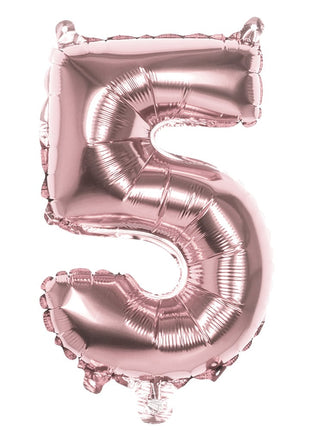Feestbazaar Cijfer Ballon '5' Folie Rosé Goud 36cm