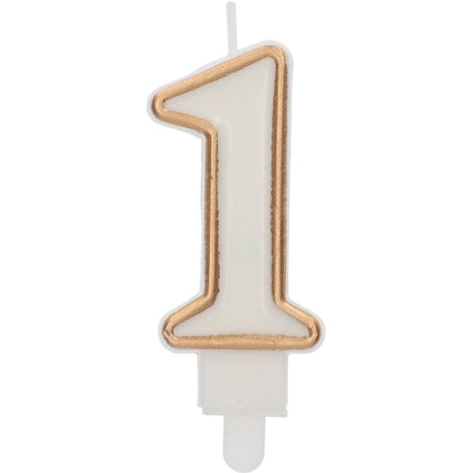 Feestbazaar Cijferkaars '1' Wit Goud Chique (9cm)