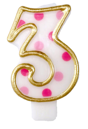 Feestbazaar Cijferkaars roze '3' gespikkeld