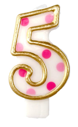 Feestbazaar Cijferkaars roze '5' gespikkeld