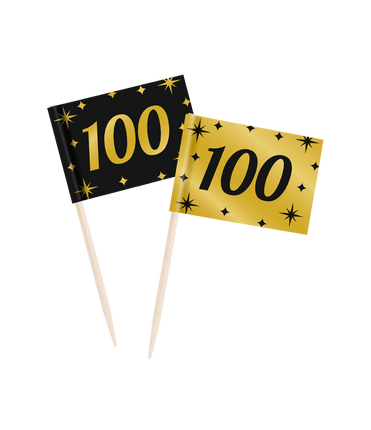 Feestbazaar Classy Cocktail Prikkers 100 Jaar Zwart/Goud (50st)