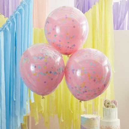 Feestbazaar Confetti Ballonnen Pink Pastel Dubbellaags Premium 45cm (3st)