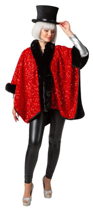 Feestbazaar Cosy Poncho Pailletten Rood