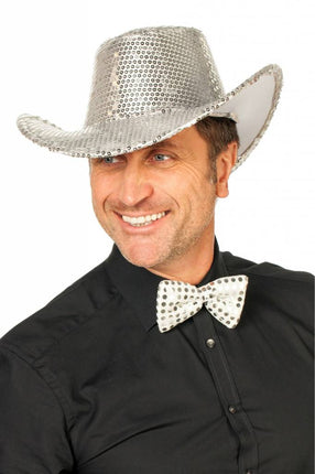 Feestbazaar Cowboy glamour hoed pailletten zilver