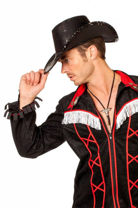 Feestbazaar Cowboy glamour hoed pailletten zwart