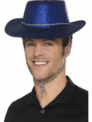Feestbazaar Cowboy glitter hoed plastic blauw