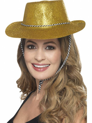 Feestbazaar Cowboy glitter hoed plastic goud