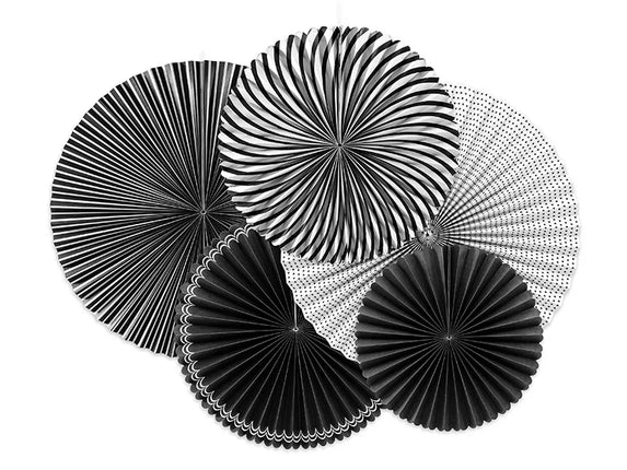 Feestbazaar Decoratieve Rozetten Black & White 5-delig