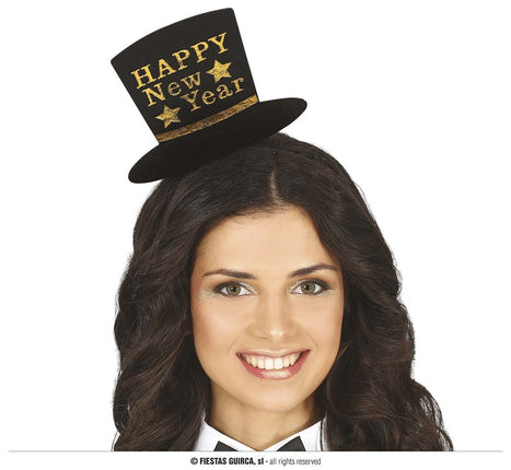 Feestbazaar Diadeem Mini Hoedje 'Happy New Year' Goud