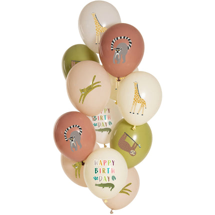 Feestbazaar Dierentuin Ballonnen Mix Happy Birthday 12st (33 cm)