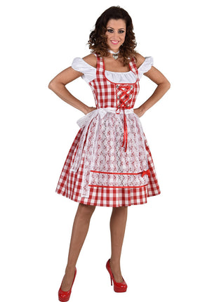 Feestbazaar Dirndl Nina Knielang rood/wit