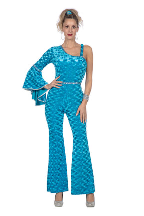Feestbazaar Disco Catsuit Velvet Aqua Dames