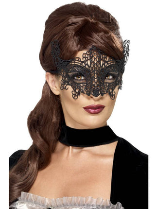 Feestbazaar Elegante geborduurde oogmasker met kant zwart