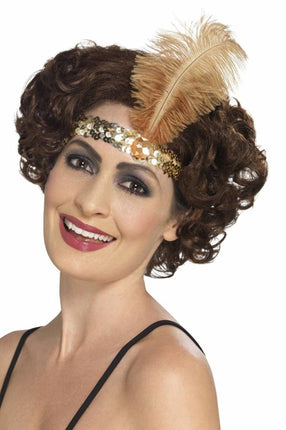 Feestbazaar Flapper Hoofdband goud met veer