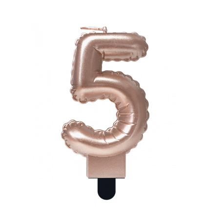 Feestbazaar Folie Ballon Kaarsje Cijfer '5' Rose Goud
