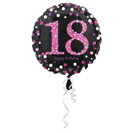 Feestbazaar FolieBallon 18 jaar happy birthday sparkling pink 43cm