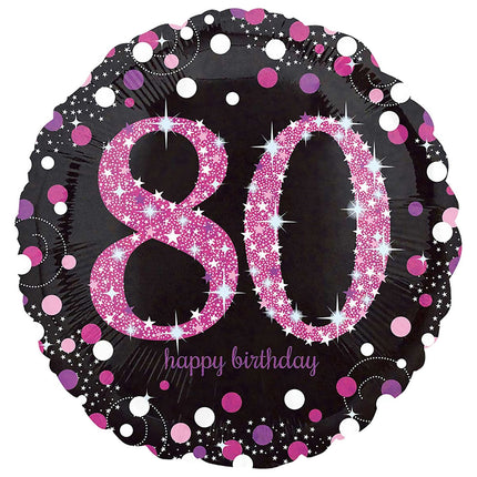 Feestbazaar Folieballon 80 Jaar Happy Birthday Pink 43cm