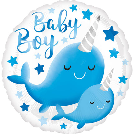 Feestbazaar Folieballon Baby Boy Narwal (43cm)