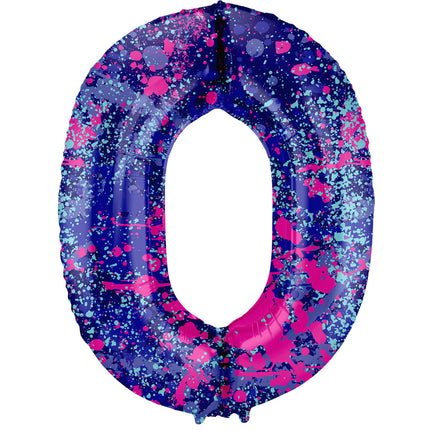 Feestbazaar Folieballon Cijfer 0 Paint Splash Neon (86cm)