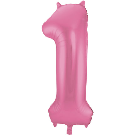 Feestbazaar Folieballon Cijfer 1 Metallic Mat Roze (86cm)